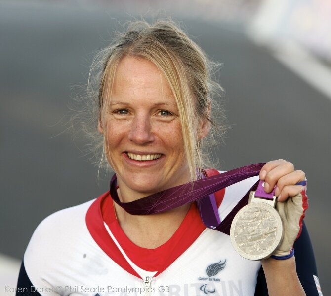 Buxton Adventure Festival_Karen Darke_PS cycling Darke medal_credit Phil Searle Paralympics GB